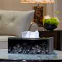 Glass Tissue Box Cover Rectangle-Dandelion Pattern Decorative Tissue Holder with Velvet Lining for Home Decor, Bedroom, Kitchen, Office (Black)