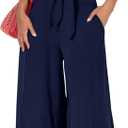 PRETTYGARDEN Women 2 Piece Lounge Sets 2026 Casual Summer Outfits Cap Sleeve Strappy Crop Tops Wide Leg Pant Tracksuit (Small, Navy Blue)