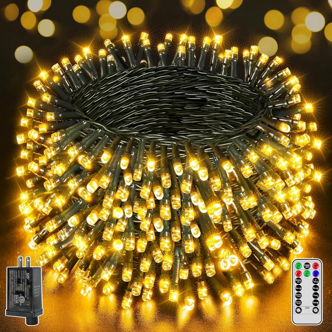 1000 LED 328 FT Christmas Lights, Waterproof Outdoor String With Remote and Timer, 8 Modes Dimmable, Fairy Lights for Holiday Decor (Warm White)