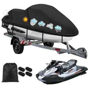 Jetski Cover,900D Heavy Duty Jet Ski Cover 2-3 Seater Compatible with Yamaha Seadoo with 2 Vents & 4 Windproof Buckles UV Protection All Weather Universal Waverunner Cover from 136" to 145"(Black)