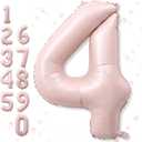 Foil 4 Balloon, Dusty Light Pink Big Number 4 Balloons for Girls Birthday Party Decor, 40'' Self Inflating Number Four Pastel Blush Baby Pink Balloon for Kids 4th Birthday Party Anniversary Decoration