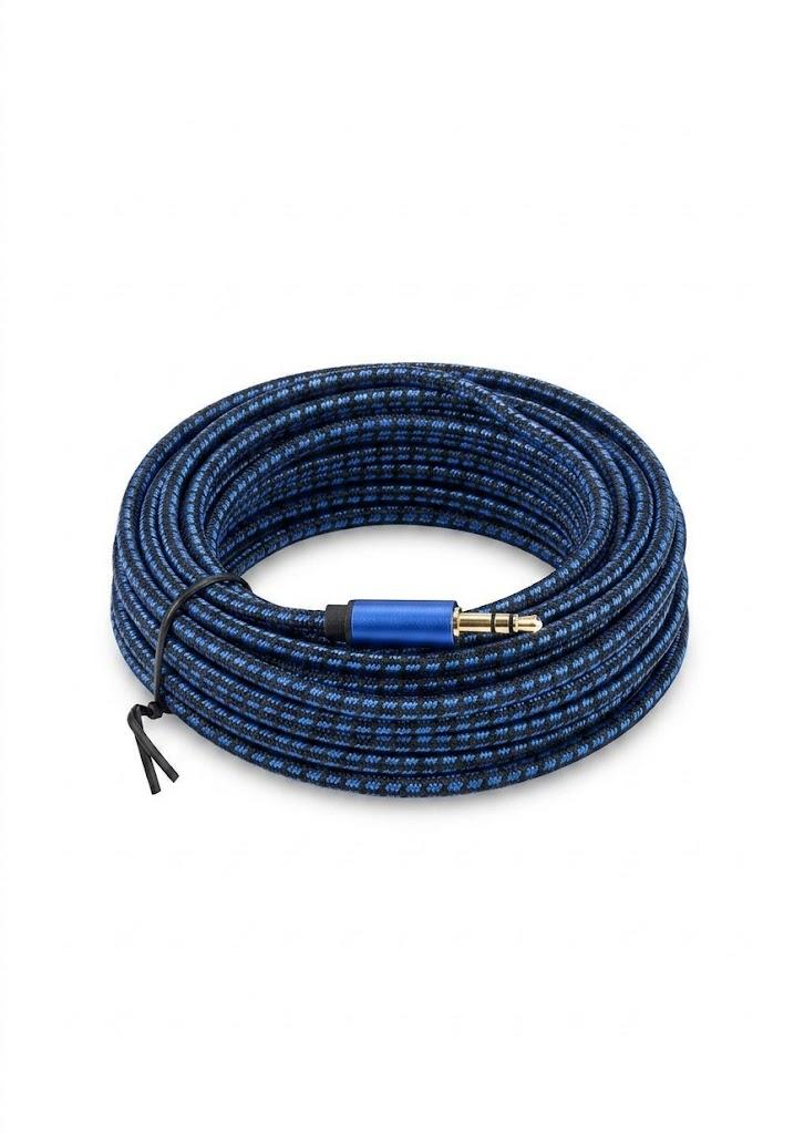 Extra Long 3.5mm Audio Auxiliary Cable, Premium Braided Nylon Aux Cord Male to Male, High Fidelity Shielded Transmission Signal Computer Cable for Headphones, Speakers, PC, Home Theater, Blue and Black
