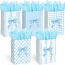 Engrowtic 25 Pcs Blue Bow Gift Bags with Handles Bow Themed Goodie Kraft Paper Bags Coquette Party Favors for Wedding Bridal Shower Baby Shower Birthday Party Supplies