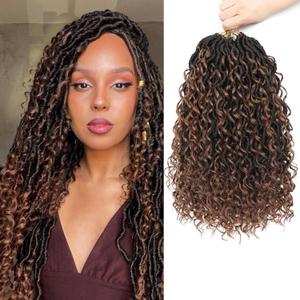 8 Packs Curly Boho Braids Faux Locs Crochet Hair, 14 Inch Goddess Locs Crochet Hair, Hippie Locs, Hair Extensions (14 Inch, 8 Packs, OT30#)