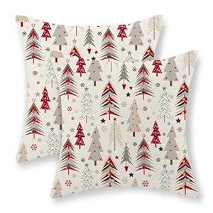 JEFERSO Christmas Pillow Covers 18x18 Inch Set of 2 Colorful Red Grey Geometric Christmas Tree Throw Pillows Xmas Outdoor Decorations Pillow Cases Farmhouse Winter Cushion Covers for Couch Home Decor