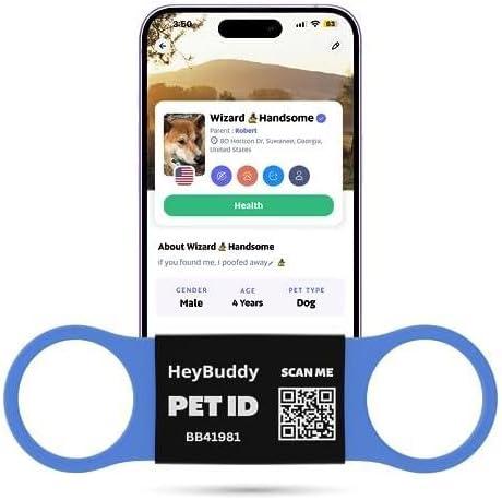 2 x HeyBuddy Slide Series - QR Code Smart Pet Tags for Dogs & Cats, Personalized Pet Tag Stores Multiple Information, Includes Passive Location Tracking, Real-Time Notification & Community Alerts (Large, Blue)