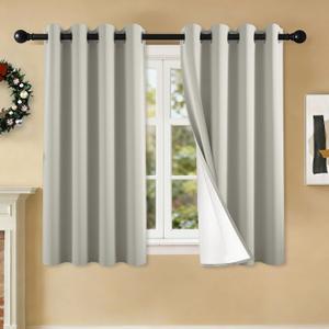 2-Panel-Curtain 100% Blackout, 54 Inch Length for Bedroom Living Room, Grommet Thermal Insulated Room Darkening Drapes, Light Blocking Window Treatment Decor, Pack of 2, 54x54, Silver Grey