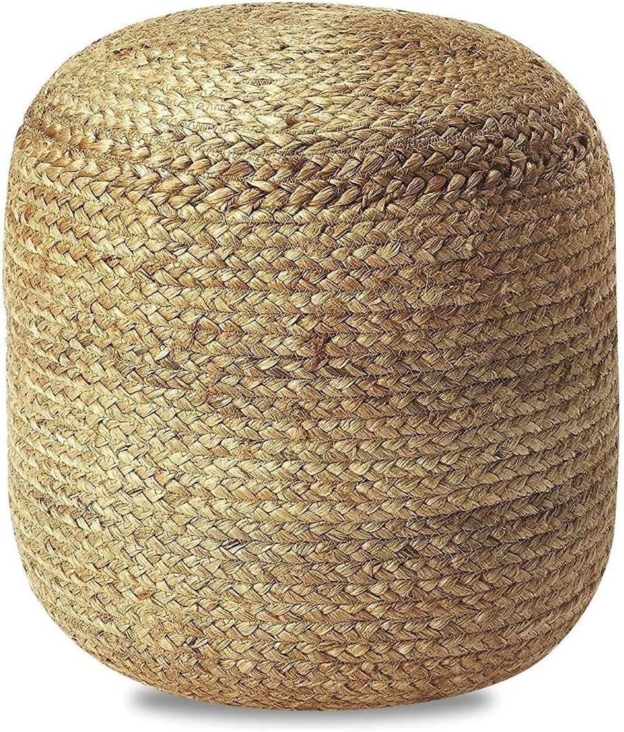 FRELISH DECOR Pedestal Pouf Ottoman Hand Braided 100% Jute Pouf Foot Stool |Foot Rest for Couch Living Room Bedroom - Extra seat for Patio (16" Diameter x 18" Height) - Natural Jute