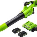 Greenworks 48V (24V x 2) Cordless Axial Leaf Blower (125 MPH / 515 CFM / 200+ Compatible Tools), (2) 2.0Ah Batteries and Dual Port Charger Included