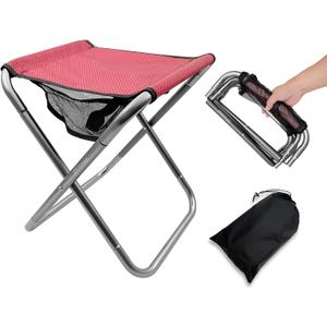 Folding Camping Stool, 16 Inch Tall Portable Folding Stool Aluminum Alloy Lightweight Stool Seat Red Foldable Stool with Carry Bag for Fishing Outdoor Camping Hiking and BBQ (Red), 14"x13"x16" , 13.4"x6.7"