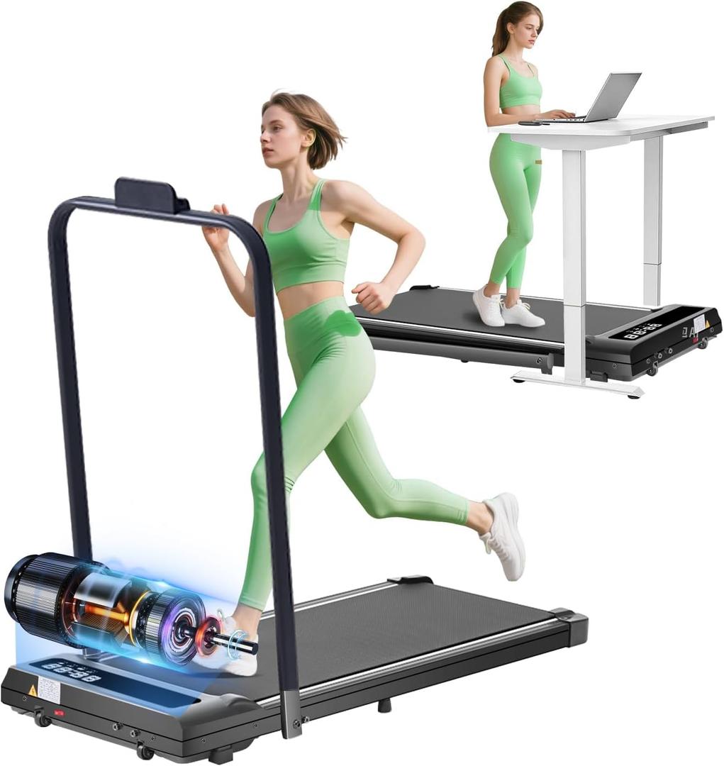 Walking Pad with Handle Bar, 3.0HP Foldable Folding Treadmills for Home Small, 3 in 1 Portable Treadmill with Handles, Small Walking Pad Treadmill Home with Remote Control, 320LB Capacity