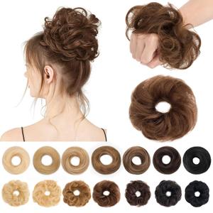 SEGO Human Hair Messy Bun Hairpieces Real Scrunchies Wavy Curly Tousled Updo Donut Chignon Ponytail Extensions for Women Girls-#04 Medium Chocolate Brown