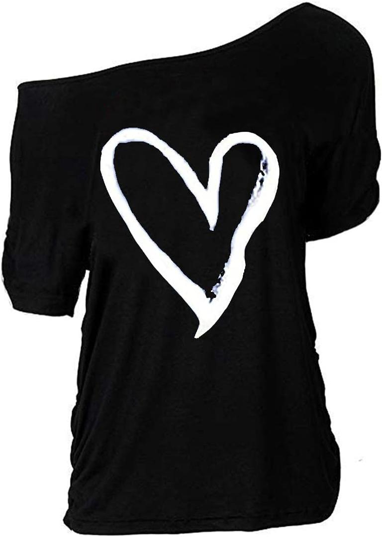MAGICMK Women Casual Plus Size Lips Print Off Shoulder T-Shirt Tops (Large)