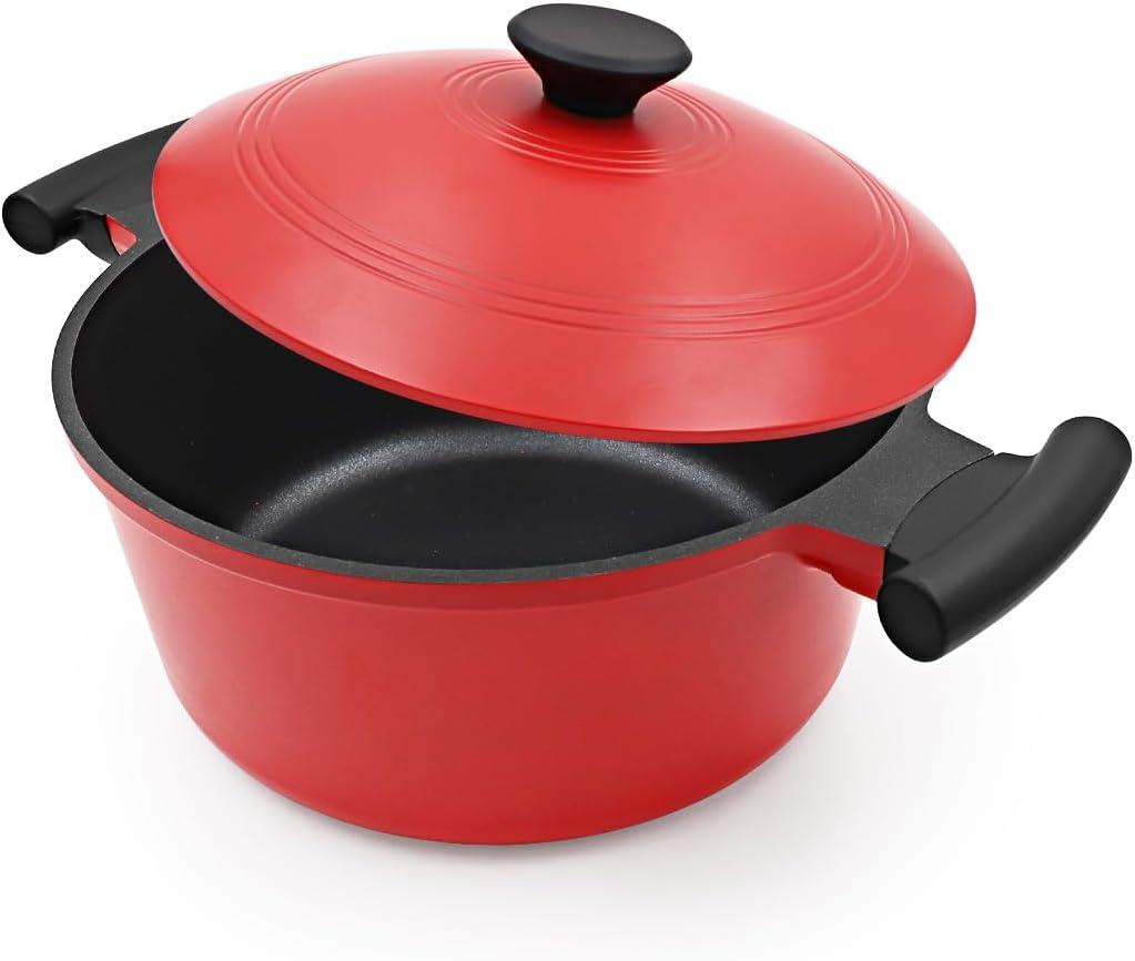 2.5 Qt Cast Aluminum Dutch Oven Pot for Stew Braise Soup Simmer and Fry, Mini Nonstick Stock Pot with Lid & Stay-Cool Handle for All Stoves Including Induction, PFOA PFOS APEO Free