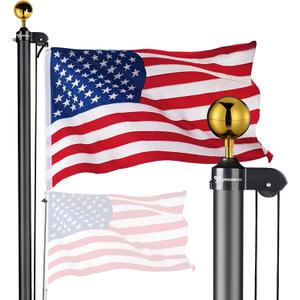 Yescom Bravery 20ft Sectional Flag Pole Kit Aluminum Flagpole Set for Outside House Inground Yard Garden Residential Commercial with 3'x5' USA Flag Ball Top Halyard Flag-Raising Rope Sleeve Black