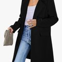 Women's 2026 Spring Fall Long Blazer Jackets Long Sleeve Lapel Pockets Loose Fit Work Casual Blazers Outerwear Black L