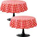 Nasitos Red and White Checkered Tablecloth 60 Inch Round for Christmas, Vinyl Tablecloth with Flannel Backing for Picnic, Round Dining Table, Outdoor Travel, 2 Pack