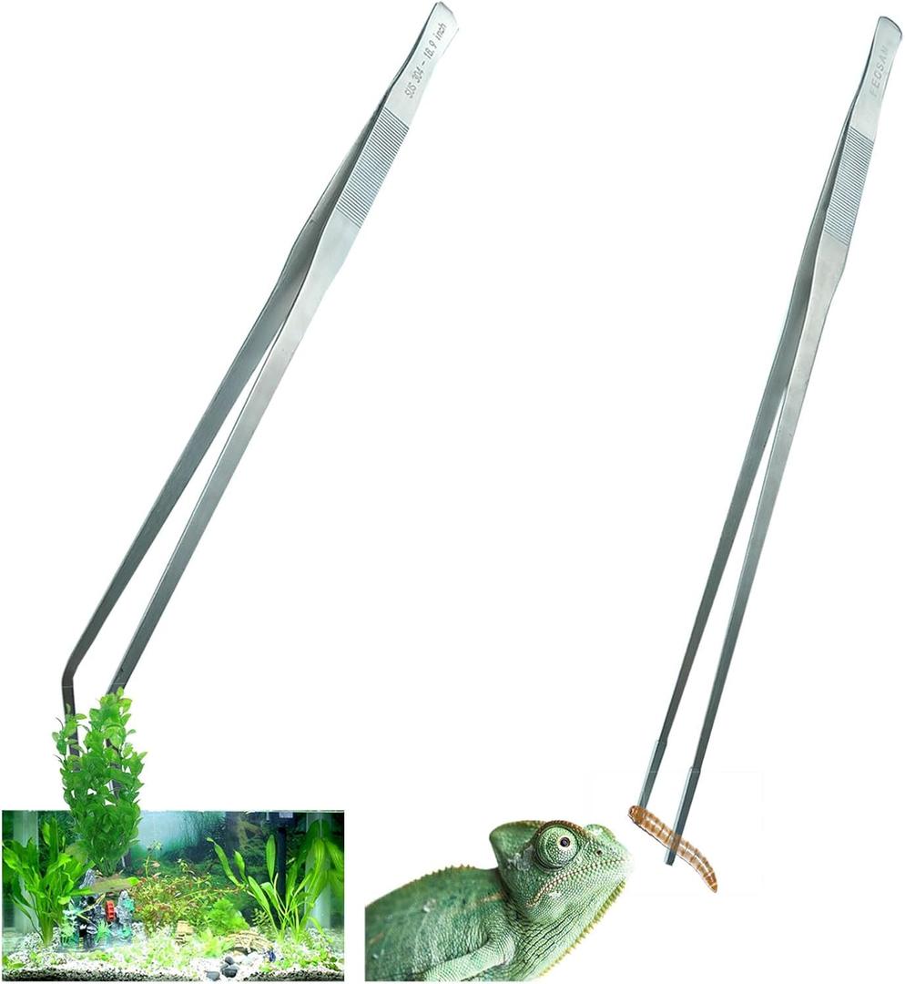 Extra Long Tweezers with Rubber Cover Tips, Fecsam Feeding Tongs - 2 Pack/18.9 inch Aquarium Stainless Steel Large Aquascape Tools for Fish Tank, TerrariumAquascaping, Reptile, Bearded Dragon