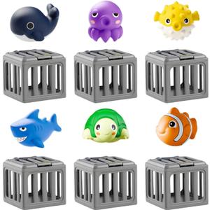 Underwater Swim Game Set with 6 Floating Sea Animals, Funscape Kids Pool Diving Toys, Underwater Dive Rescue Toy for Swimming Pool