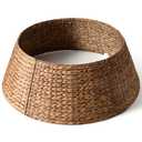 36in Large Christmas Tree Collar - Woven Hyacinth Tree Collars for Artificial Trees - Rattan Rustic Farmhouse Basket for Tree Base Cover with Cord Cut-Out for 7.5ft 9ft 10ft Tree (Brown)