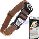 Airtag Dog Collar with QR Code Buckle, Leather Dog Collars with Waterproof Air Tag Holder Adjustable Soft Padded Fit for Girl/Boy/Small/Medium/Large Pet (Brown, Small Dogs)