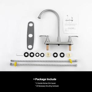 KirlystonE 2-Handle Faucet for 3-Hole Kitchen Sink, Stainless Steel Brushed Nickel Centerset Kitchen Sink Faucet for RV,Camper and Utility Sink, Brushed Nickel