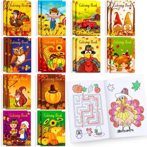 BenLouis 24 Pcs Fall Mini Coloring Books Kids Autumn Harvest Party Favors Small Activity Books Bulk for Kids Thanksgiving Birthday Goodie Bags Stuffers Return Gifts Classroom Travel