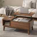 LYNCOHOME Fluted Lift Top Coffee Table with Storage, Modern Coffee Table for Living Room, Home Office（Walnut）, 37.4" Rectangular