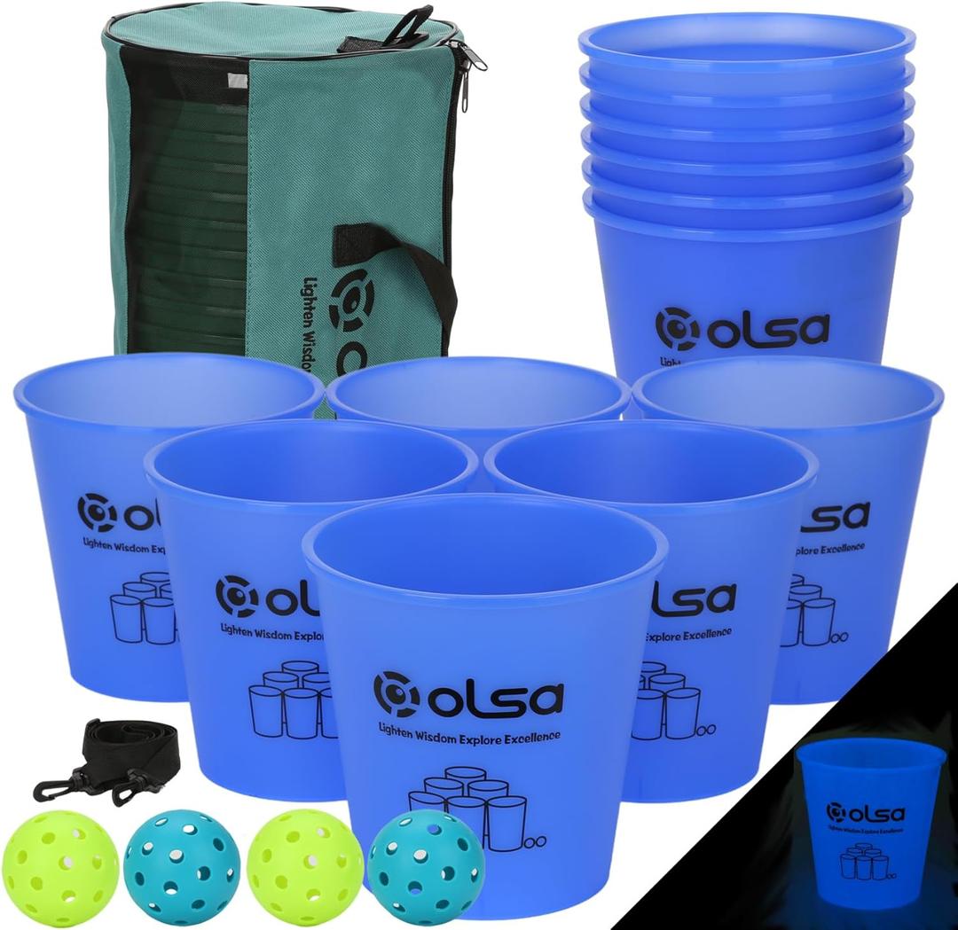 Olsa Giant Yard Pong Outdoor Games, Classic Toss Family Games for Beach Camping Lawn Backyard Party, Indoor Outdoor Games for Adults and Family(Blue Glow in Dark)
