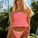 seamoly Women's Tankini Sets Sexy Open Back Two Piece Swimsuit High Cut Side Tie Thong Bathing Suit Floral Gingham Bikini