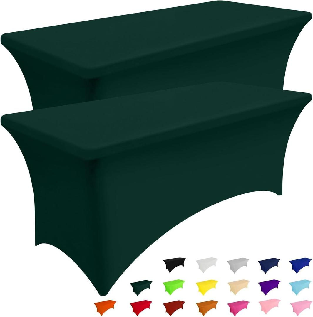 Smiry 2 Pack Spandex Table Cloth 5FT, Elastic Fitted Stretch Tablecloths, Washable and Wrinkle Free Rectangular Patio Table Cover for Outdoor, Wedding, Banquet (Hunter Green, 60Lx30Wx30H Inch)