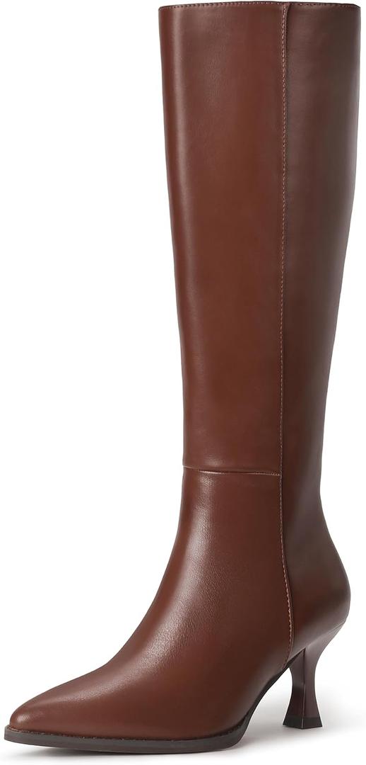 IDIFU Women's IN3 Knee High Tall Boots Pointed Toe Low Kitten Heel Long Fall Boot Side Zipper for Women Ladies Dress Dressy Fashion Small Heeled Boots