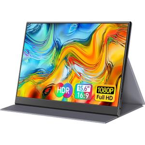 ForHelp 15.6inch Portable Monitor,1080P USB-C HDMI Second External Monitor for Laptop, PC, Mac Phone, PS, Xbox, Swich, IPS Ultra-Thin Zero Frame Gaming Display/Premium Smart Cover