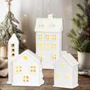 White Ceramic Christmas Village Houses,Christmas House Night Light,LED Light Up Christmas House,White Porcelain Village Town Houses with Built-in Led Lights,Christmas Town Scene Collection Buildings