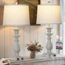 28" Farmhouse Table Lamps for Living Room Set of 2, 3-Way Dimmable Touch Bedside Lamps with USB C+A Ports & AC Outlet, Resin Vintage Tall Nightstand Lamps for Bedroom Office End Table, Grey