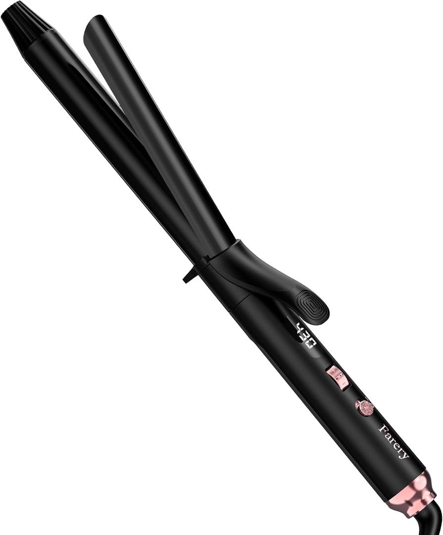 FARERY Long Barrel Curling Iron 1 Inch, Ceramic Curling Iron for Thin Hair, Infused Argan Oil & Keratin, Long Lasting Styling, 11 Adjustable Temp, Include Clips & Silicone Pad (Black)