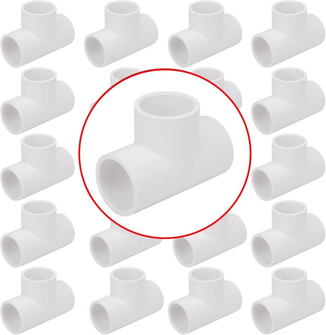 20 Pack 3/4in Tee 3 Way PVC Pipe Fittings Connector, Furniture Build Grade SCH40 Elbow Fitting for DIY Garden Shelf (Socket x Socket Socket) Contractor