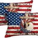 AVOIN colorlife 4th of July Patriotic Stars Eagle Wreath Throw Pillow Cover, 12 x 20 Inch Memorial Day Independence Day Stripes America Flag Decor Cushion Case for Sofa Couch Set of 2