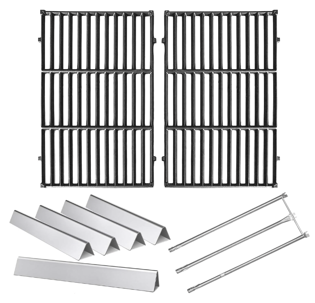 Hongso 19.5 Inch Grill Grates, 24.5 Inch Flavorizer Bars, 34-1/4" Burner Tube Set Kit, Replacement Parts for Weber Genesis 300 Series E310 E320 EP310 S310 S320 Gas Grill (with Side Control Panel Only)