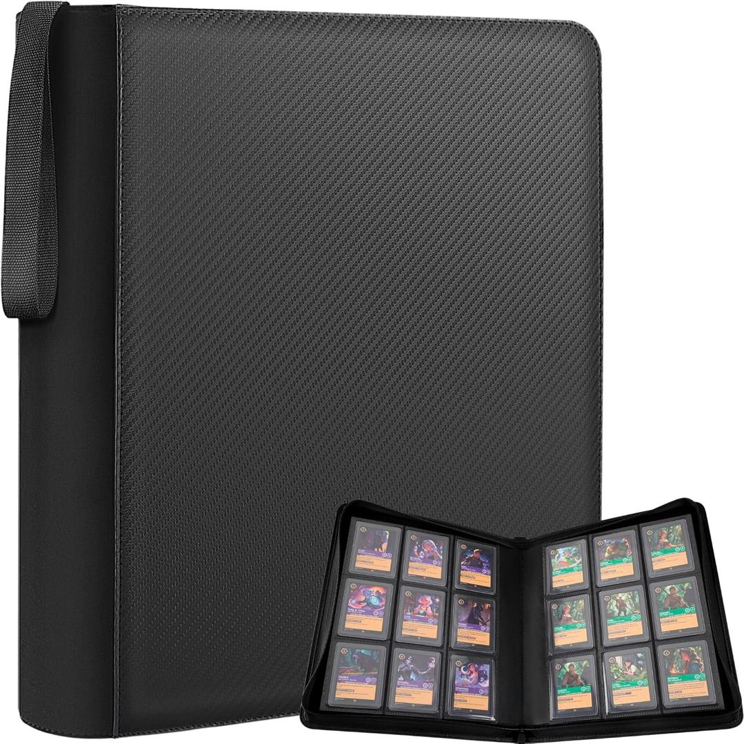 FORZAROCKET 9-Pocket Toploader Binder for Trading Cards - Holds 288 Top Loaders, Ringless, Waterproof PU Leather for Sports Cards & TCG (Carbon Black)