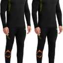 romision 2 Pack Thermal Underwear for Men Long Johns Fleece Lined Hunting Gear Bottom Top Set Base Layer Cold Weather (Medium), Black