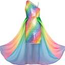 GRACE KARIN Girls Sequin Dress One Shoulder Birthday Party Prom Dresses 6-14Y (7-8 Years, Multicolor Rainbow)
