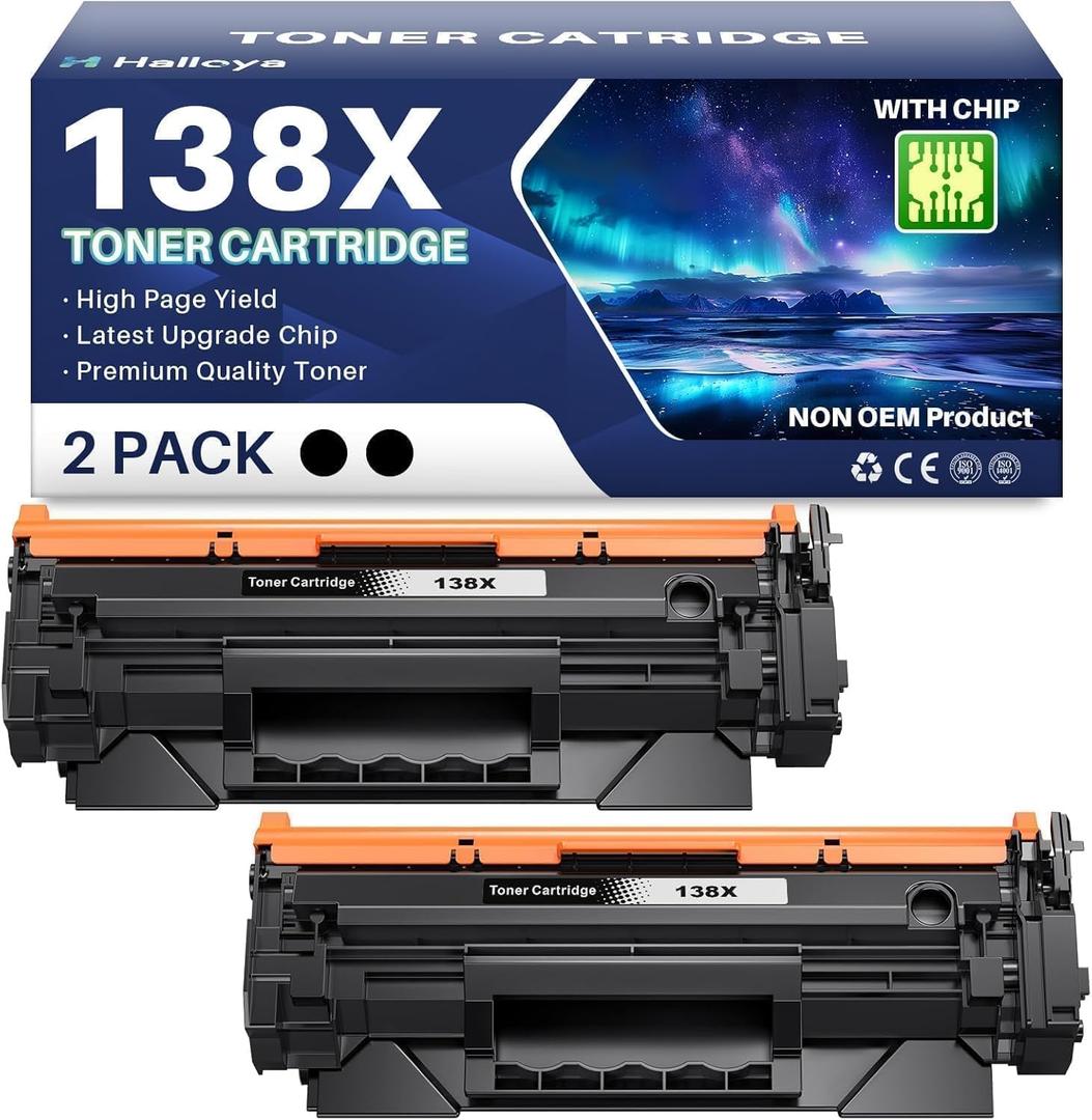 138X Black Toner Cartridge (with CHIP) Replacement Compatible for HP 138X 138A W1380A W1380X High-Yield Toner Work with LaserJet Pro 3001dw 3001fdw MFP 3101fdw Printer ( 2-Black )