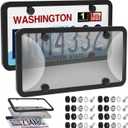 2 Pack License Plate Protector & Frame Combo, Clear Plastic Car Front/Rear Covers with Screws Caps, Car Exterior Accessories Black Universal License Plate Frame Holder for Women Men