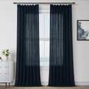 Navy Blue Pinch Pleated Linen Curtains 108 Inches long for Living Room 2 Panels Set Flax Pleat Drapes Back Tab Semi Sheer Neutral Boho Ceiling to Floor 108 Inch Curtains for Bedroom Window 9 FT 40x108