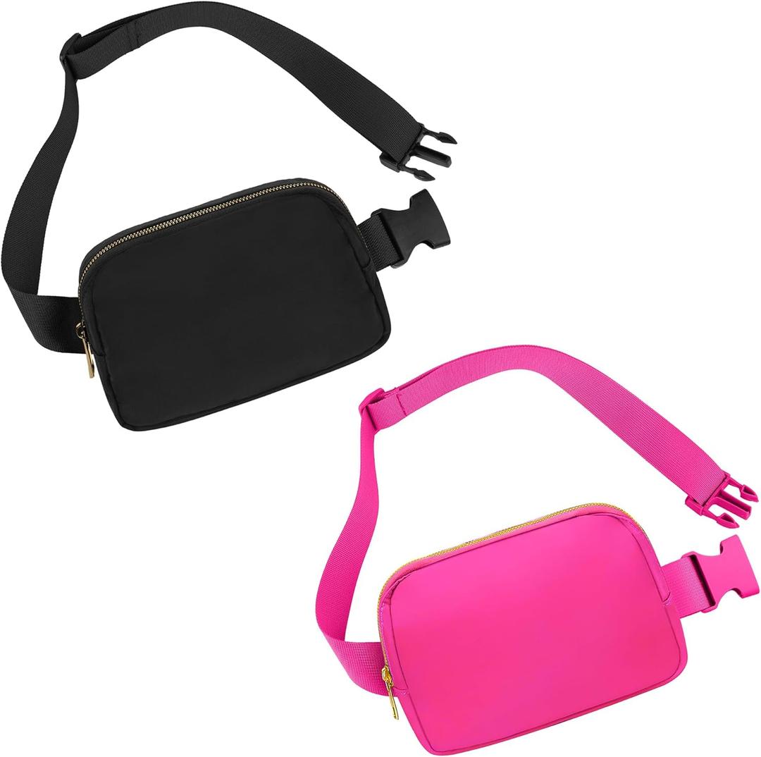 Waist Belt Bag Fashion Fanny Women and Men Gift Waist Pack With Adjustable Strap For Travel Running Hiking Walking Black+Magenta