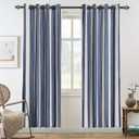DriftAway Chris Linen Blackout Curtains with Thermal and Sound Reducing Layer 72 Inches Long for Bedroom Striped Printed Drapes Thermal Insulated Lined Window Treatments for Living Room Dark Blue