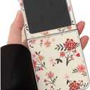 Woman Flower Case for Galaxy Z Flip 5 Cute Design, Vintage Red Floral Case for Samsung Galaxy Z Flip 5 Girly Style, Lovely Protective Case for Z Flip 5 PU Leather Cover