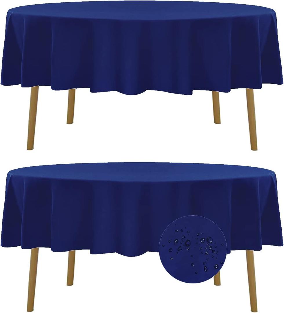 Fokitut 2 Pack Waterproof Round Tablecloth, 70 Inch, Stain Resistant and Wrinkle Polyester Table Cloth, Fabric Table Cover for Kitchen Dining, Wedding, Party, Holiday Dinner-Royal Blue