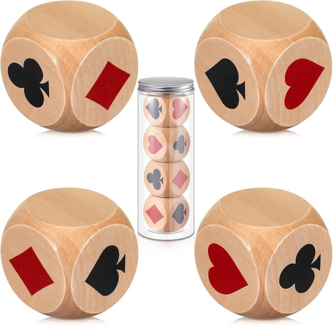4 Pcs Large Marked Dice Big Size 1.57'' Euchre Indicator, Wooden Suit Dice with Storage Bottle, Lucky Euchre Cube Gift for Pinochele Playing Cards
